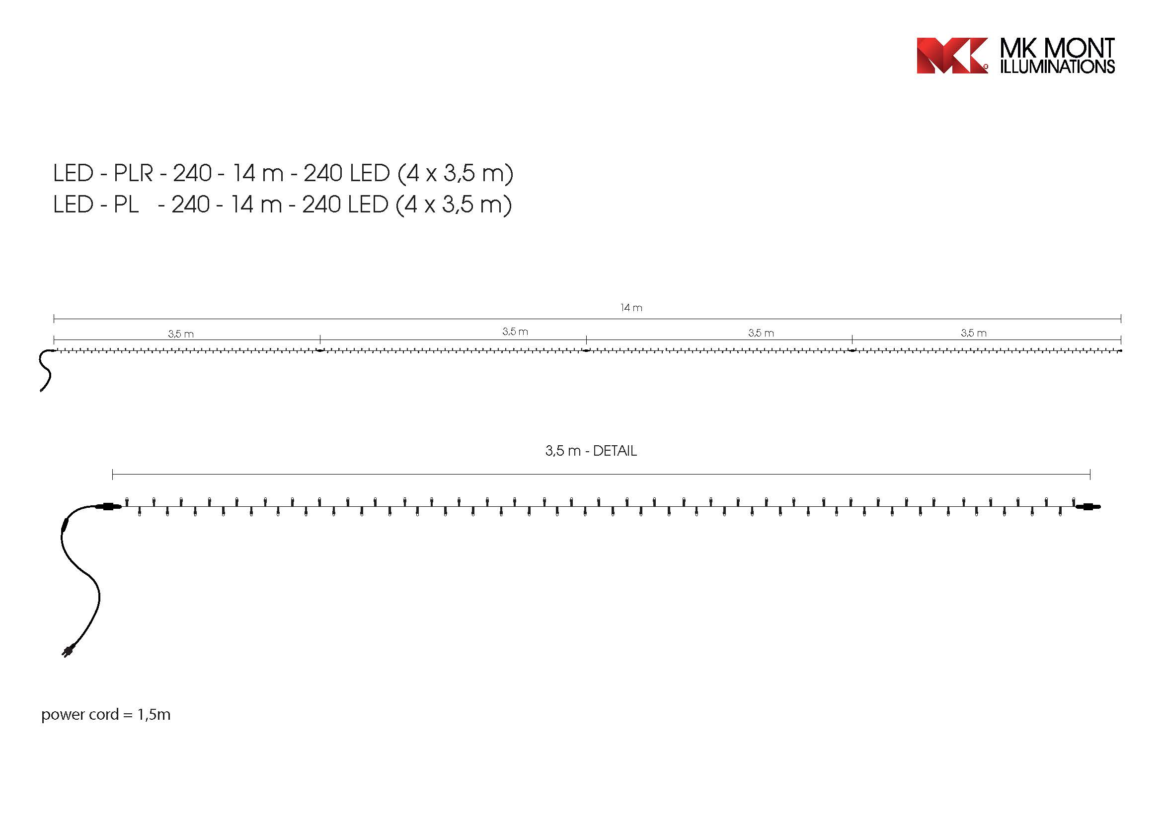 Světelný řetěz LEDPLR-240-14M teplá bílá/bk 14m, 240 LED