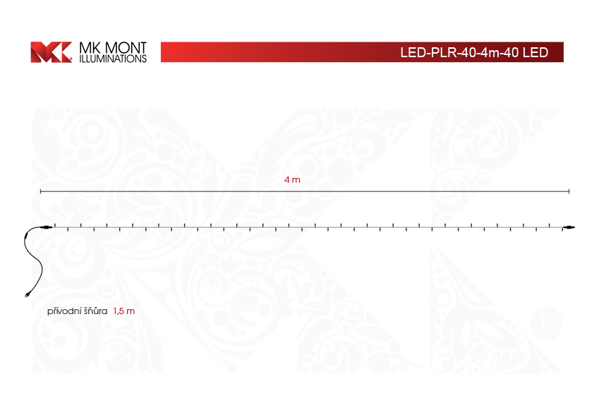 Světelný řetěz LED-PLR-40 teplá bílá/čk 4m, 40 LED