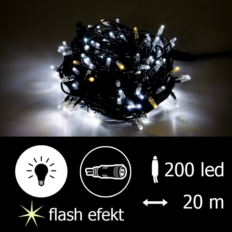Světelný řetěz LED-PLR-F-200 bílá+teplá bílá/čk 20m, 200 LED