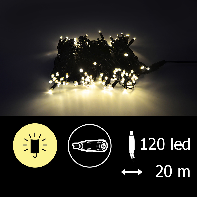 Světelný řetěz LEDPLR-120-20M teplá bílá/čk 20m, 120 LED