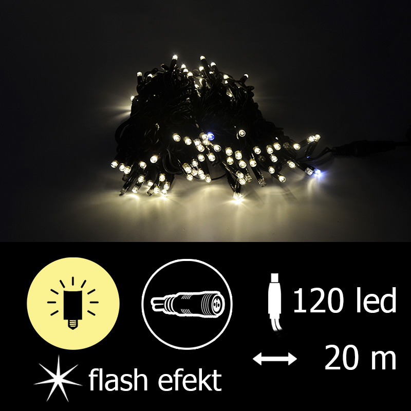 Světelný řetěz LEDPLR-F-120-20M teplá bílá+bílá/čk 20m, 120 LED