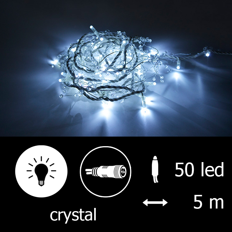 Světelný řetěz LEDPLR-50-Crystal-bílá/bk 5m, 50 LED AKCE Výprodej