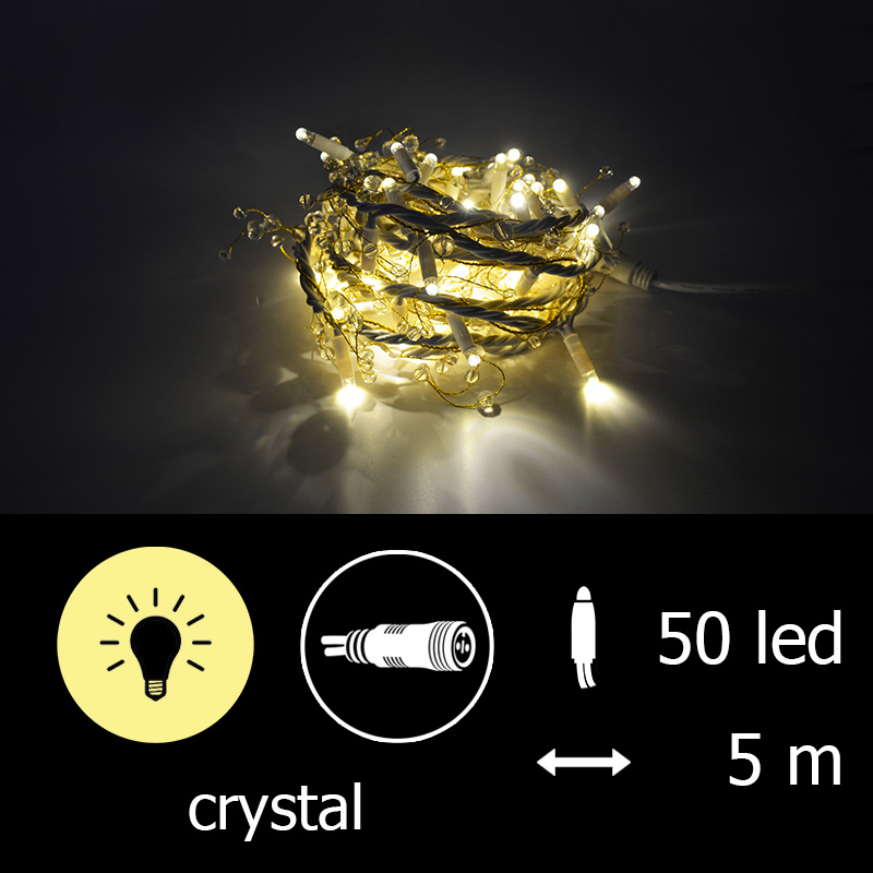 Světelný řetěz LEDPLR-50-Crystal-teplá bílá/bk 5m, 50 LED AKCE Výprodej