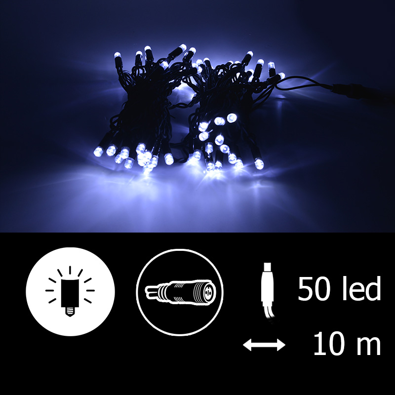 Světelný řetěz LED-PLR-M-50-bílá/čk 10m, 50 Mega LED 8mm