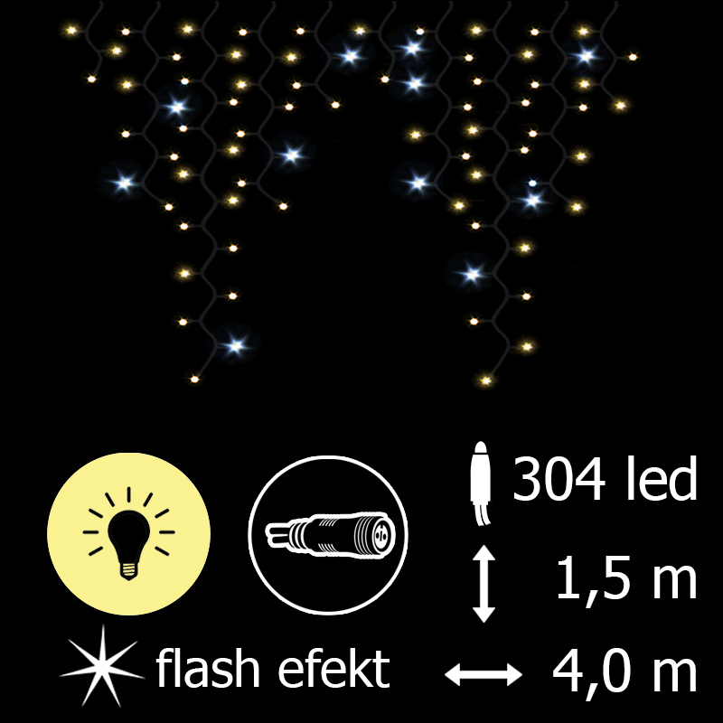Světelný rampouch LEDICLR-F-304 teplá bílá+bílá/čk, 1,5m, 304 LED