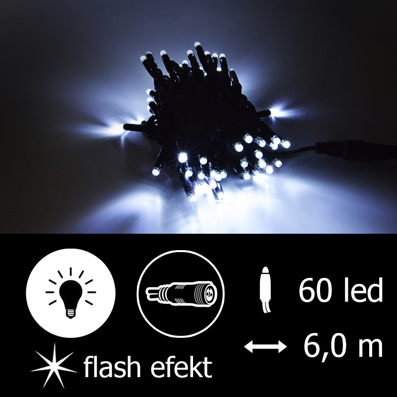 Světelný řetěz LEDPLR-F-60 bílá+bílá/čk 6m, 60 LED