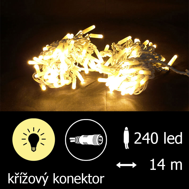 Světelný řetěz LEDPL-240-14M teplá bílá/BK 14m, 240 LED, křížový konektor