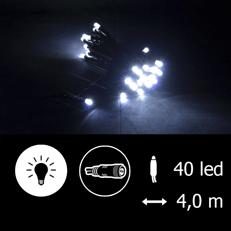 Světelný řetěz LED-PLR-40 bílá/čk 4m, 40 LED