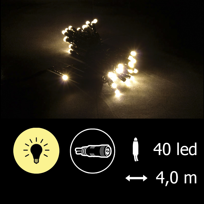 Světelný řetěz LED-PLR-40 teplá bílá/čk 4m, 40 LED