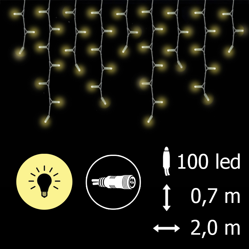 Světelný rampouch LED-RPL-100 teplá bílá/bk 0,7m, 100 LED