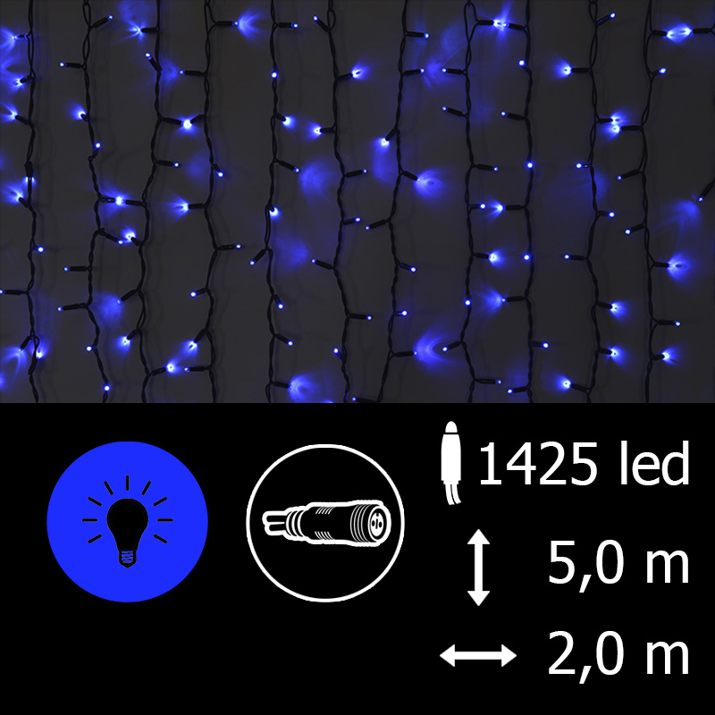 Světelný závěs LED-PLRS-5725 modrá/čk 5m, 1425 LED