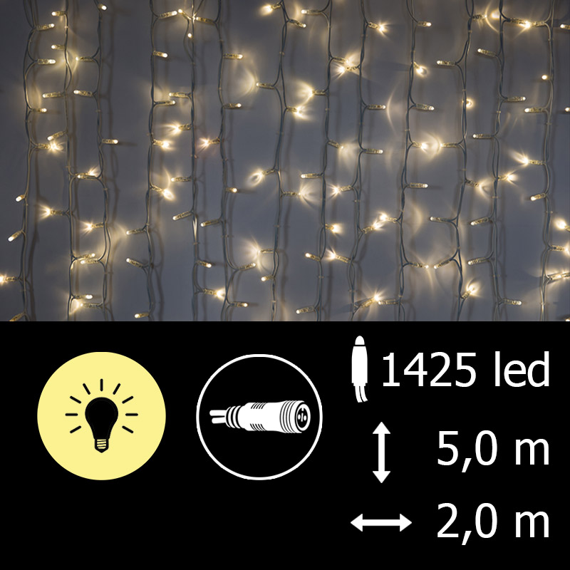 Světelný závěs LED-PLRS-5725 teplá bílá/bk 5m, 1425 LED
