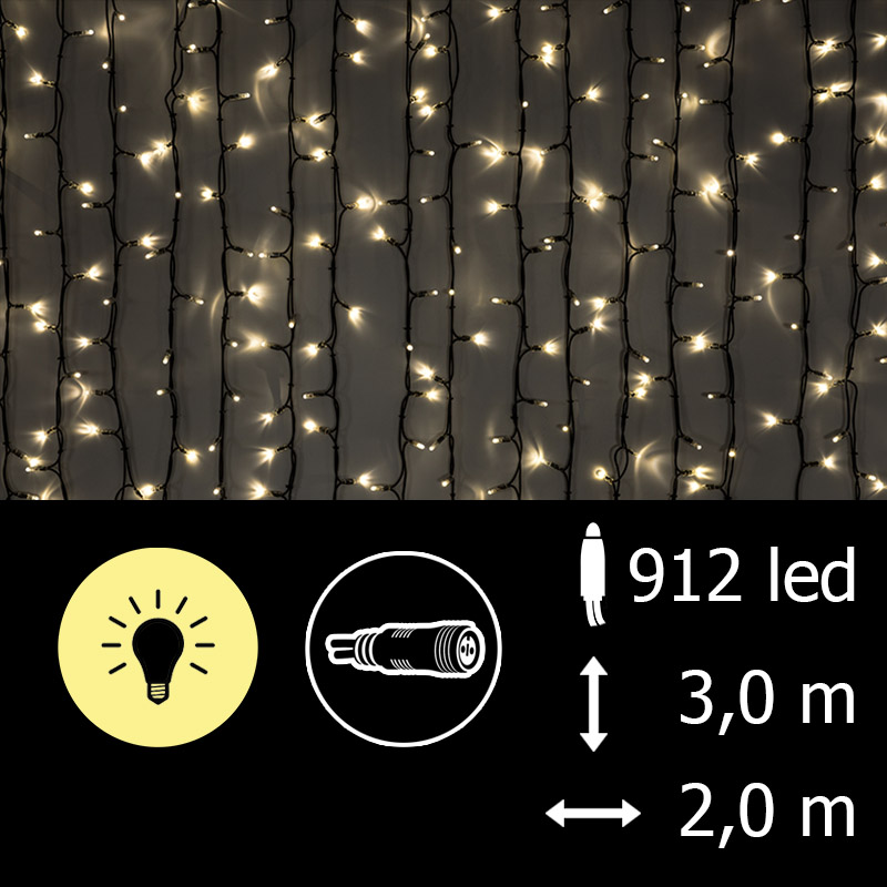 Světelný závěs LEDPLR-3825 teplá bílá/čk 3m, 912 LED křížový konektor
