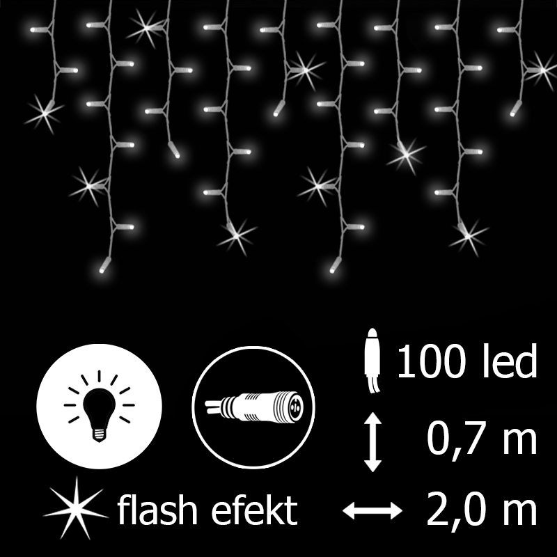 Světelný rampouch LED-RPLR-F-100 bílá+bílá/bk 0,7m, 100 LED