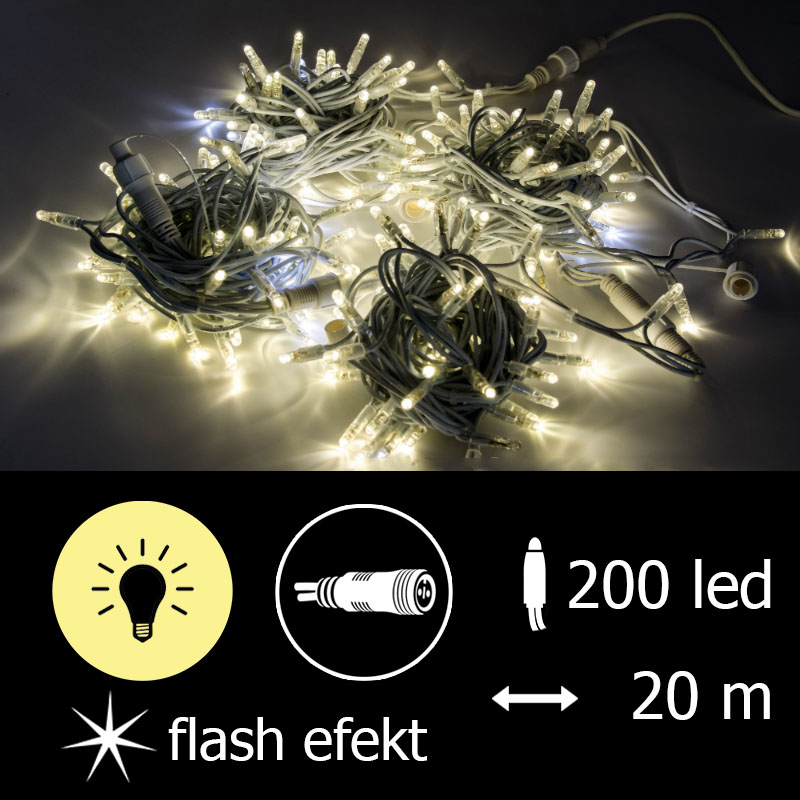 Světelný řetěz LED-PLR-F-200 teplá bílá+bílá/bk 20m, 200 LED