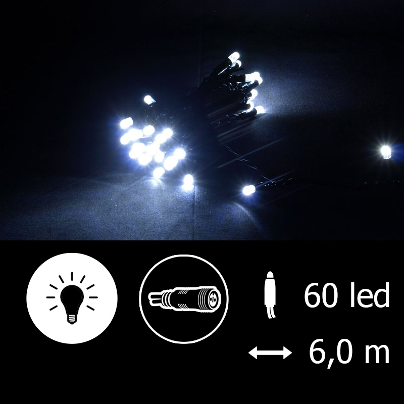 Světelný řetěz LEDPLR-60 bílá/čk (EXTRA) 6m, 60 LED, křížový konektor