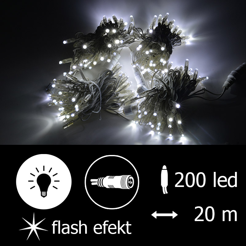 Světelný řetěz LEDPLR-F-200 bílá+bílá/bk 20m, 200 LED