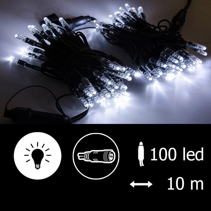 Světelný řetěz LED-PLR-100 bílá/čk 10m, 100 LED