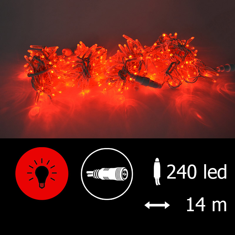 Světelný řetěz LEDPLR-240-14M červená/bk 14m, 240 LED