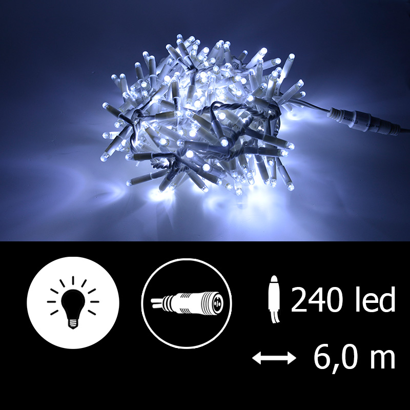 Světelný řetěz LEDCPLR-240-bílá/bk 6m, 240 LED