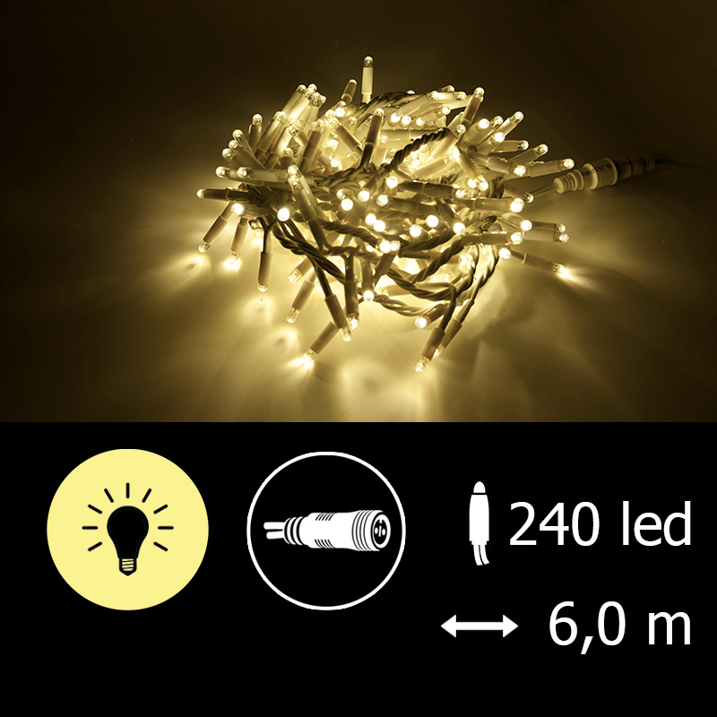 Světelný řetěz LEDCPLR-240-teplá bílá/bk 6m, 240 LED