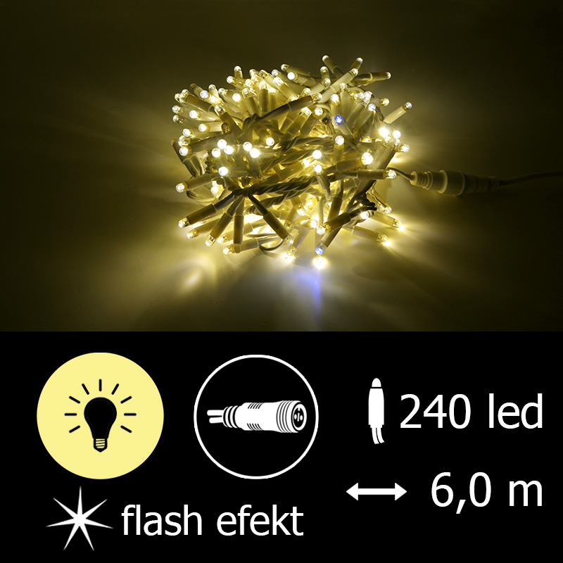 Světelný řetěz LEDCPLR-F-240-teplá bílá+bílá/bk 6m, 240 LED