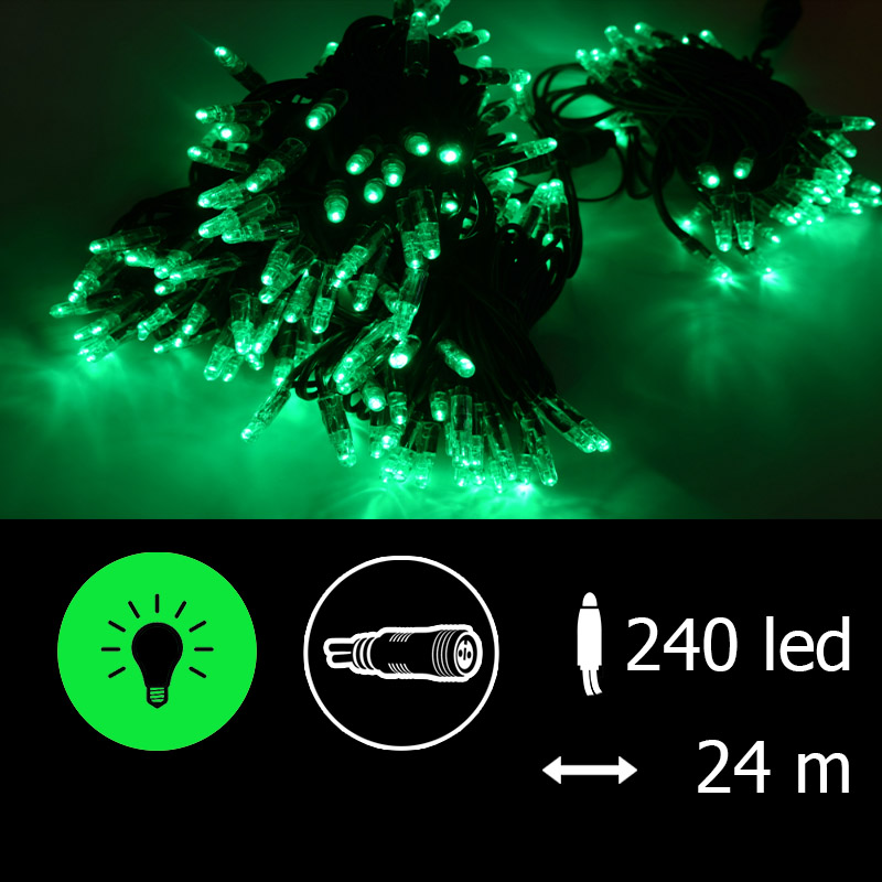 Světelný řetěz LED-PLR-240 zelená/čk 24m, 240 LED