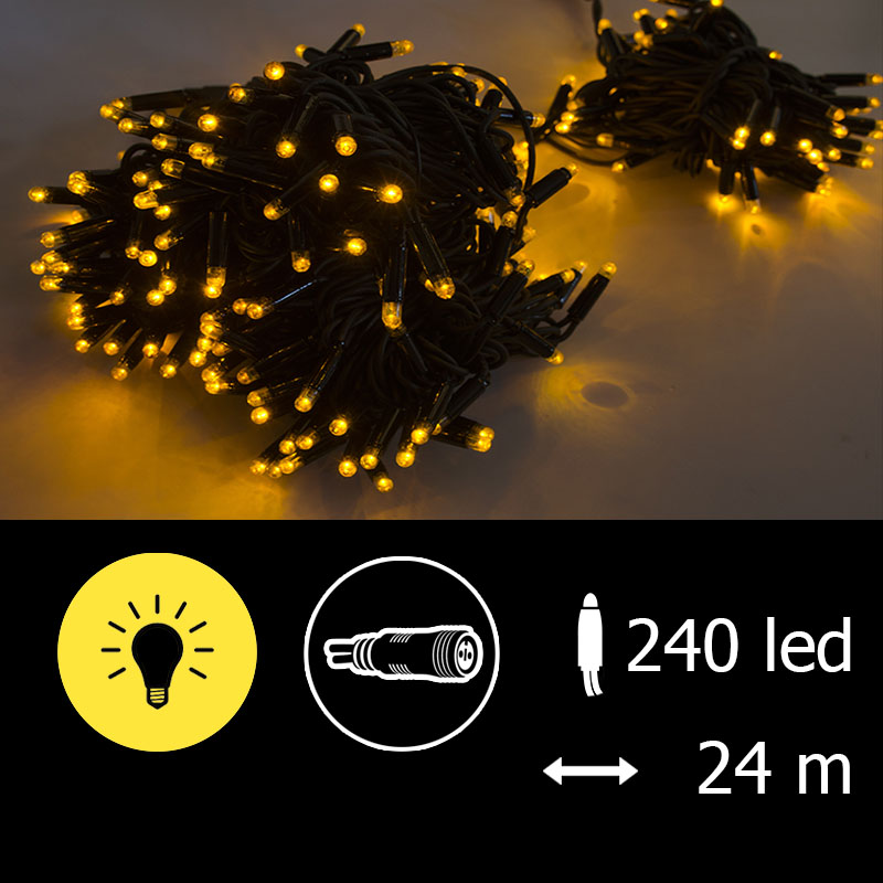 Světelný řetěz LED-PLR-240 žlutá/čk 24m, 240 LED