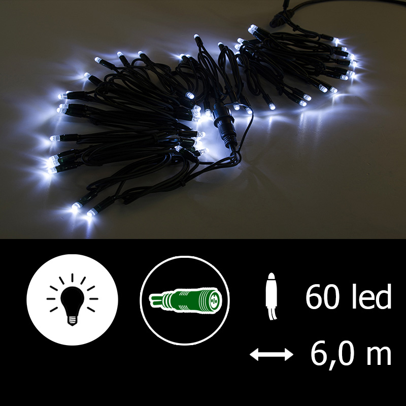 Světelný řetěz LED-PLR-60 bílá/zk 6m, 60 LED