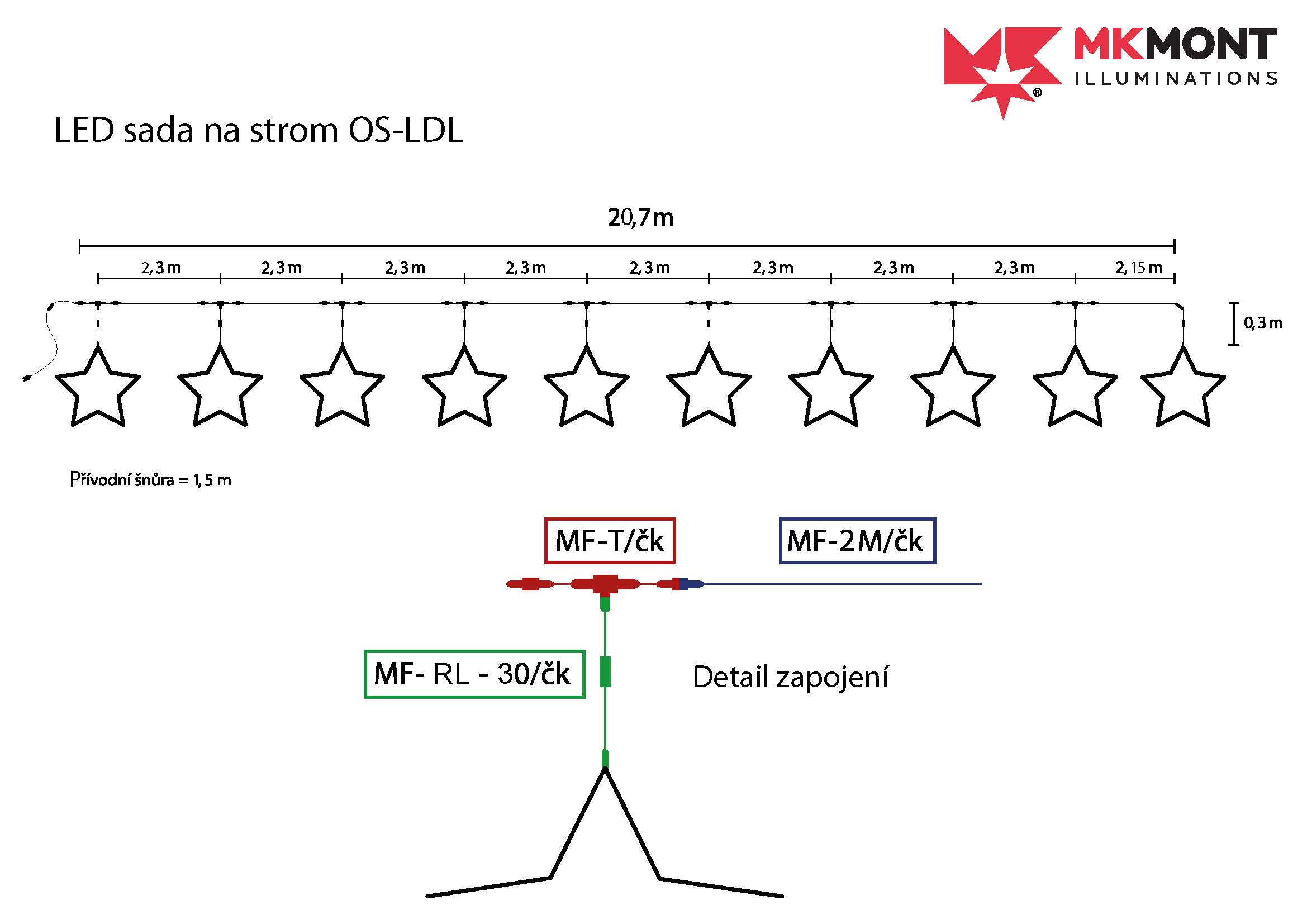 LED sada na strom OS-LDL-43 - 10 ks, rozteč 2 m