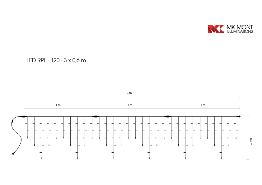 Světelný rampouch LED-RPL-120- teplá bílá/tr 0,6m, 120 LED