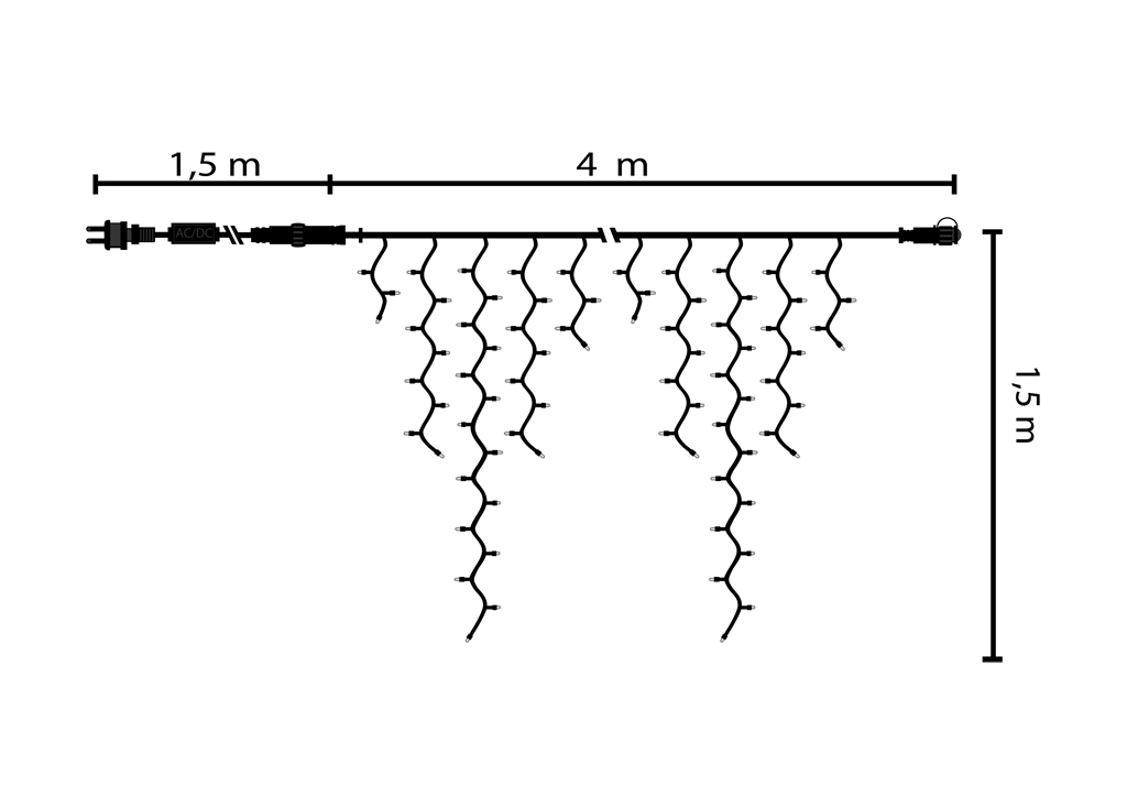 Světelný rampouch LED-RPL-304 bílá/bk 1,5m, 304 LED