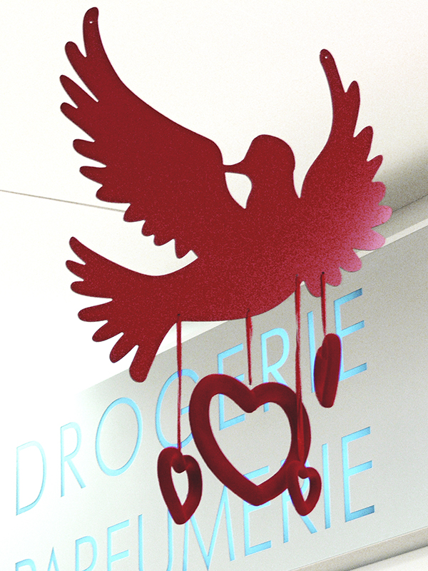 2D závěsná valentýnská holubice se srdci