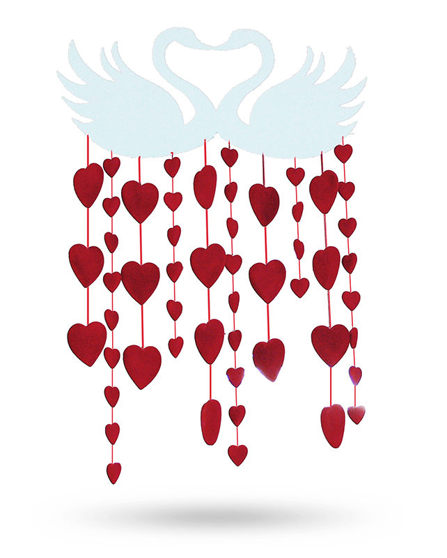 Girlandová 3D srdce 6 ks, závěsná výzdoba