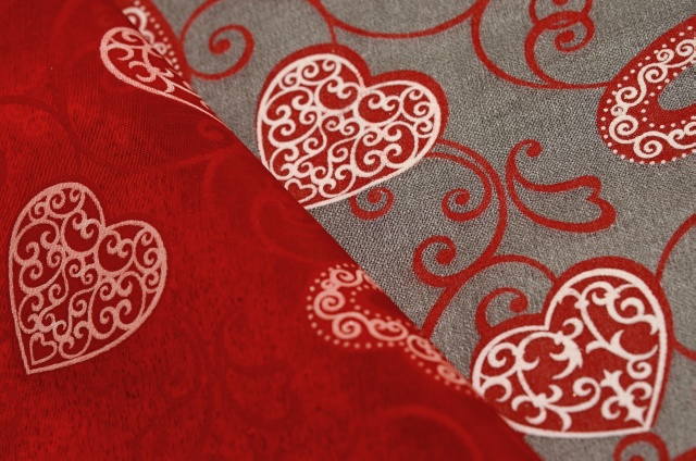 Organza červená, červená srdce YHFT-616