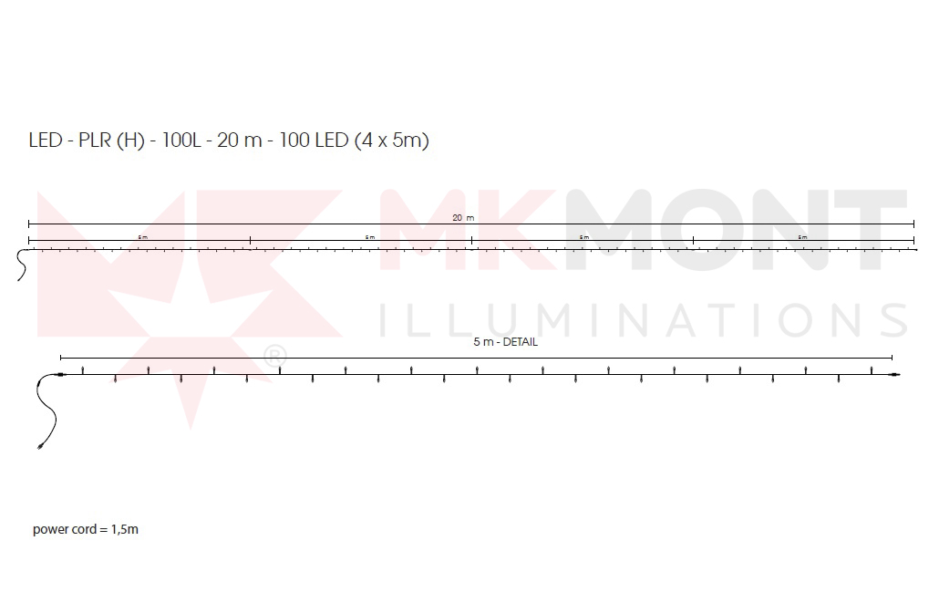 Světelný řetěz LED-PLR(H)-100-20M teplá bílá/čk 20m, 100 LED SUPERSVÍTIVÝ