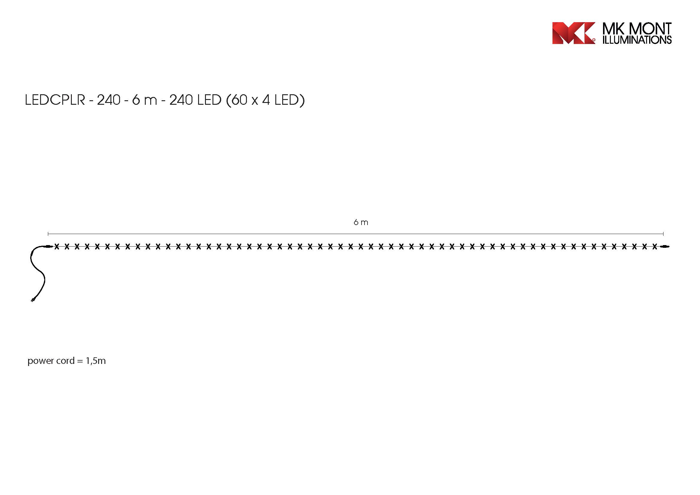 Světelný řetěz LEDCPLR-240-bílá/bk 6m, 240 LED