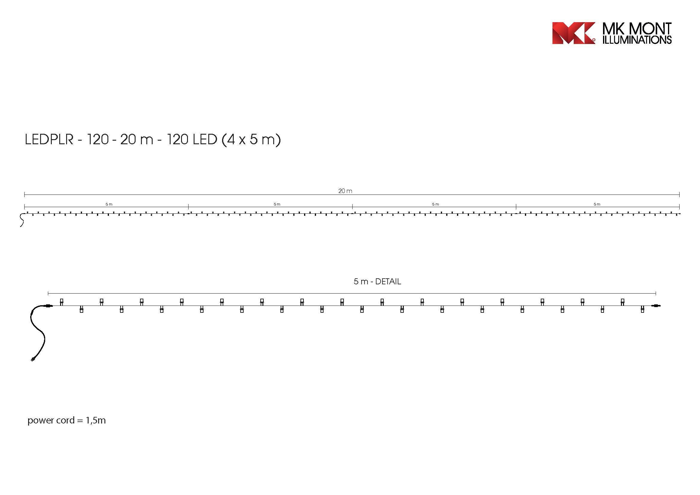 Světelný řetěz LEDPLR-120-20M teplá bílá/čk 20m, 120 LED