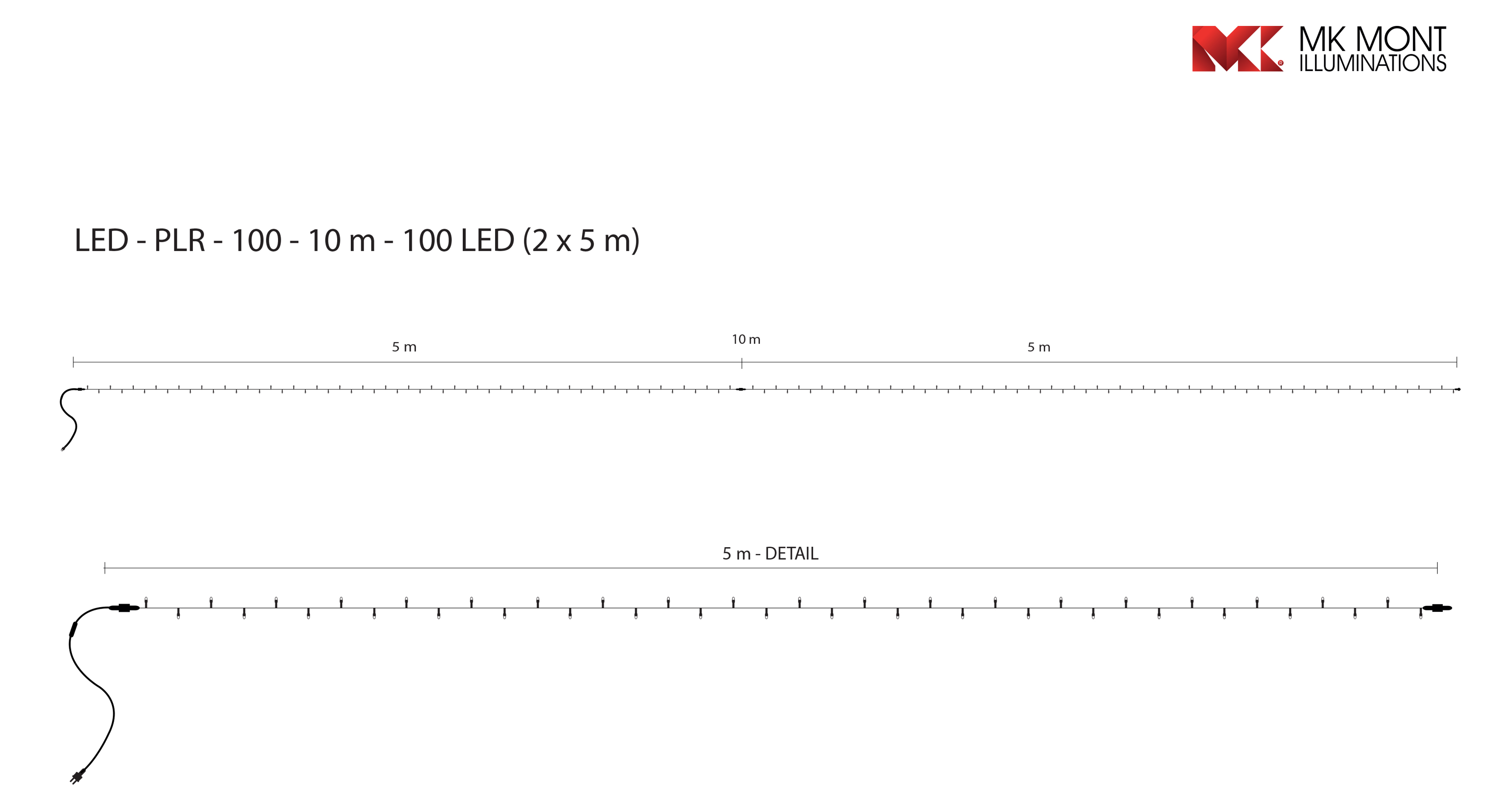Světelný řetěz LED-PLR-100 teplá bílá/čk 10m, 100 LED