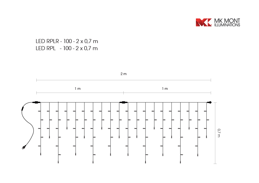 Světelný rampouch LED-RPLR-100 teplá bílá/čk 0,7m, 100 LED