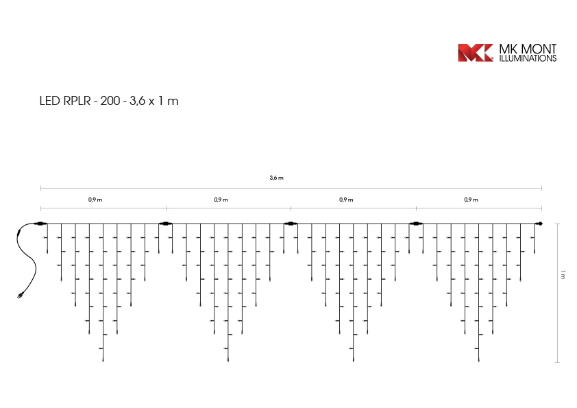 Světelný rampouch LED-RPLR-200 teplá bílá/čk 1m, 200 LED