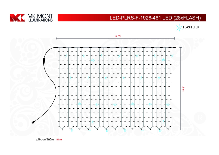 Světelný závěs LED-PLRS-F-1926 bílá+teplá bílá/čk 1,5m, 481 LED  