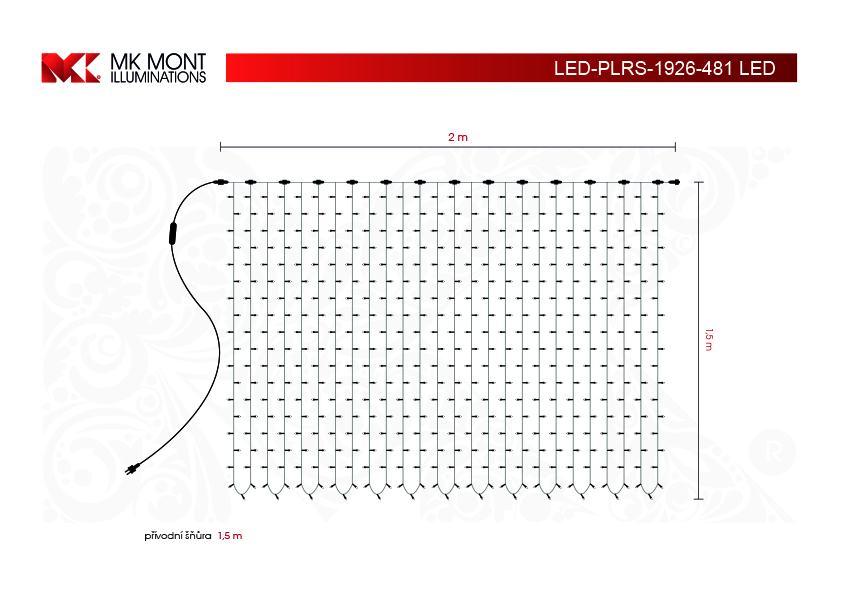 Světelný závěs LED-PLRS-1926 bílá/čk 1,5m, 481 LED