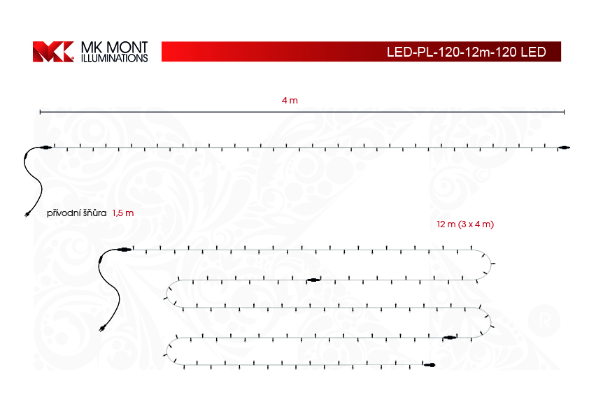 Světelný řetěz LED-PL-120 modrá/čk 12m, 120 LED