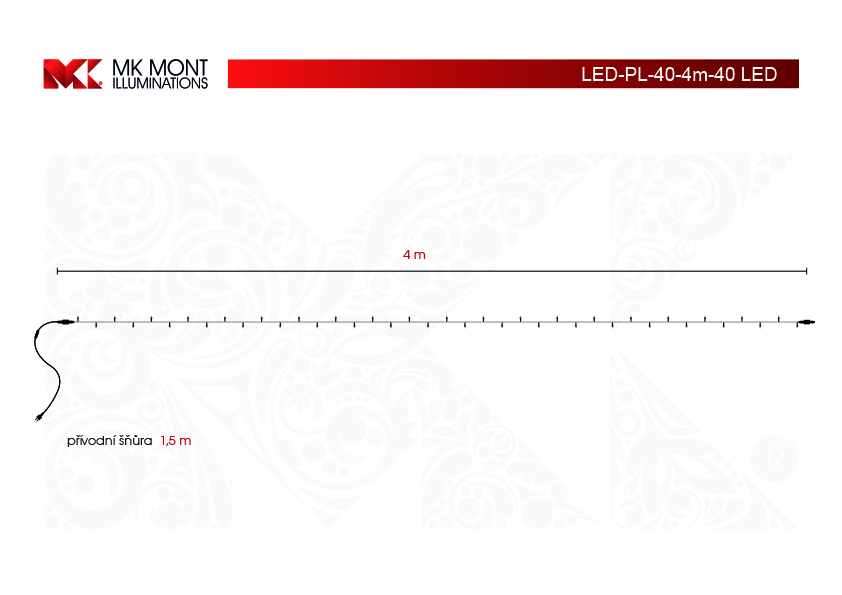 Světelný řetěz LED-PL-40 žlutá/bk 4m, 40 LED