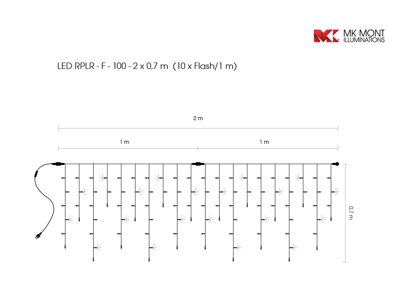 Světelný rampouch LED-RPLR-F-100 bílá+bílá/bk 0,7m, 100 LED