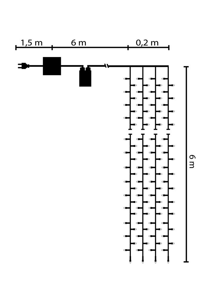 Světelná voda LEDWCL-512 bílá 6m, 512 LED, křížový konektor