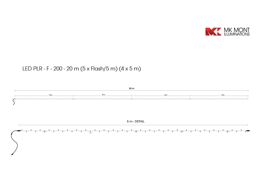 Světelný řetěz LED-PLR-F-200 bílá+bílá/čk 20m, 200 LED