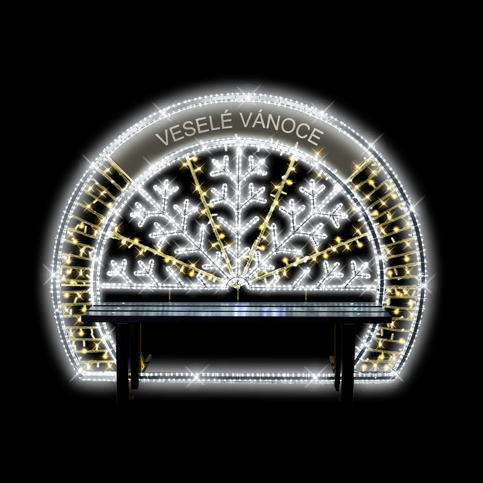 LED lavička půlvločka v oblouku + vsadka - N9/23 - 24 V - 155 x 201 cm 