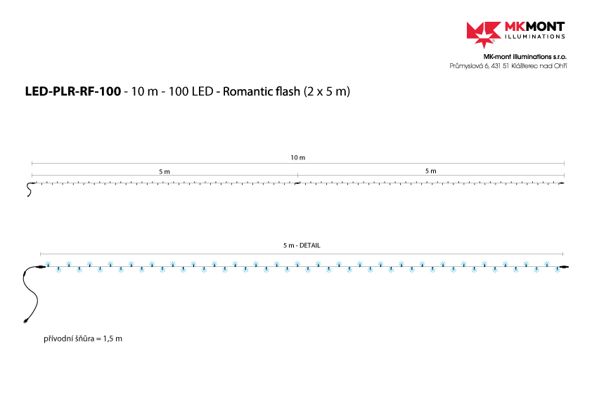 Řetěz LED-PLR-RF-100-10M-Romantic teplá bílá/bk